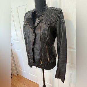 Ci Sono Black Leather Jacket with Quilted Shoulders